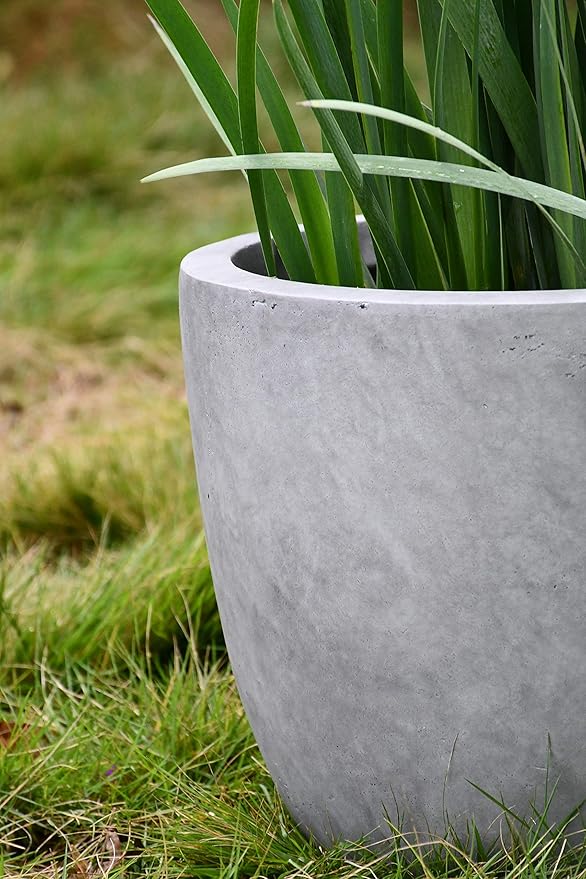 Kante 18 Inch Dia Round Concrete Planter, Indoor Outdoor Large Plant Pot with Drainage Hole and Rubber Plug for Home Patio Garden, Natural Concrete