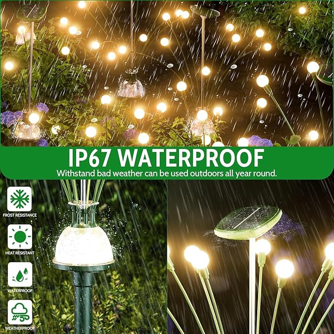AOSEA Solar Outdoor Waterproof Pathway Lights - Fairy Lights Sway by Wind for Outside, Firefly Lights for Patio, Garden, Yard, Walkway, Sidewalk