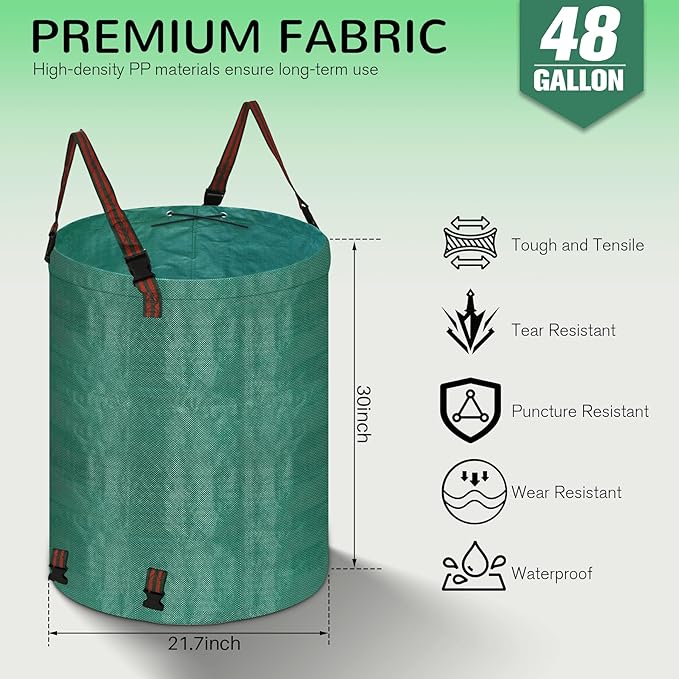 Leaf Collector Bag with Lid, Shoulder Strap, and Drawstring – Reusable Yard Garden Bag for Leaves and Lawn Trash, Perfect for Leaf Removal, Yard Clean-Up (With lid, 48 Gallon)