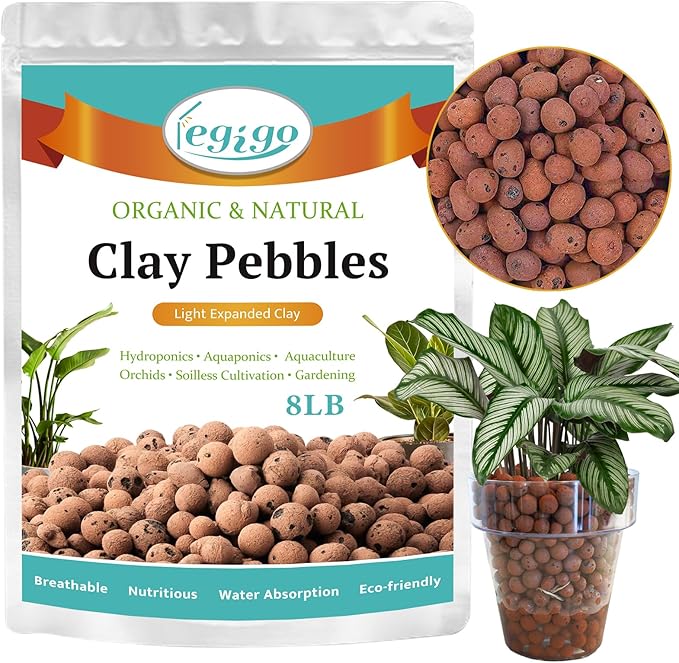 Legigo 8 LBS Organic Expanded Clay Pebbles, 4mm-16mm Lightweight Clay Leca Balls for Plants, Natural Hydroton Clay Pebbles for Hydroponic & Aquaponics Growing, Orchid Potting Mix, Drainage, Terrarium