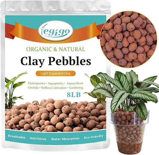 Legigo 8 LBS Organic Expanded Clay Pebbles, 4mm-16mm Lightweight Clay Leca Balls for Plants, Natural Hydroton Clay Pebbles for Hydroponic & Aquaponics Growing, Orchid Potting Mix, Drainage, Terrarium