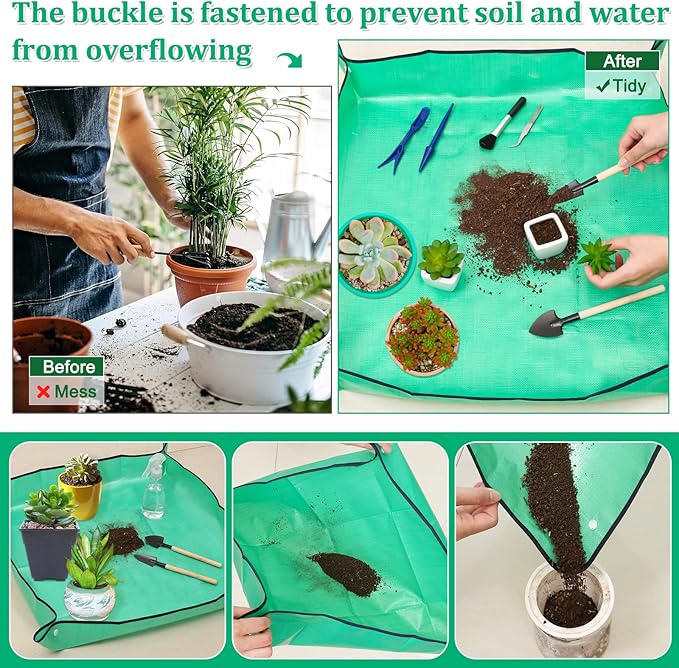 Plant Repotting Mat for Garden, 2 Pcs Waterproof Potting Mat Foldable Indoor Plant Mat Portable Square Gardening Mat Potting Tray with 6 Pcs Mini Garden Tools Set for Plant Lovers Gardening Gifts
