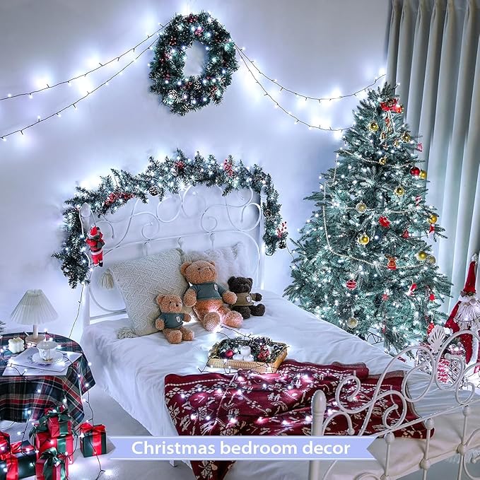 JMEXSUSS 500 LED White Christmas Lights Outdoor, 173ft 8 Modes Christmas Tree Lights, Waterproof Christmas Twinkle String Lights Green Wire for House Wedding Party Xmas Indoor Decorations