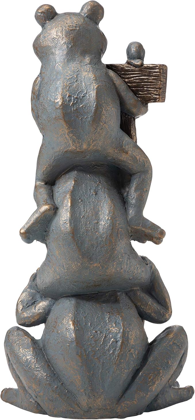Glitzhome Stacked Frog Outdoor Statue Large Garden Sculpture Decoration, 28" H, Bronze
