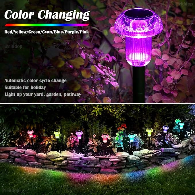 Solar Lights Outdoor Pathway Lights 12 Pack LED Waterproof Color Changing Mushroom Shape for Garden Driveway Walkway Landscape Path Lawn Yard Decor