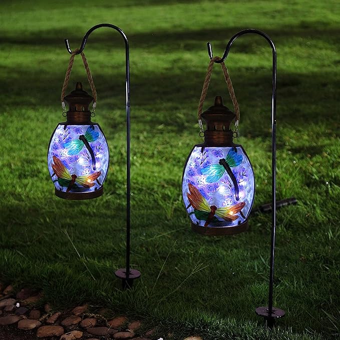 Hanging Solar Lantern Outdoor Waterproof Dragonfly Decor Solar Lights Tabletop Lamp for Outdoor Garden Yard Patio Ornament