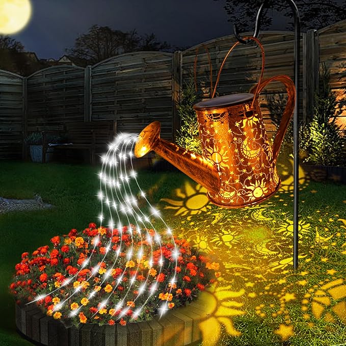 Solar Garden Lights Outdoor, Solar Watering Can Lights Garden Decor Gifts for Grandma Mom, Sun Moon Waterproof Hanging Lantern with String Lights, Yard Decoration for Patio Porch Lawn Backyard Pathway