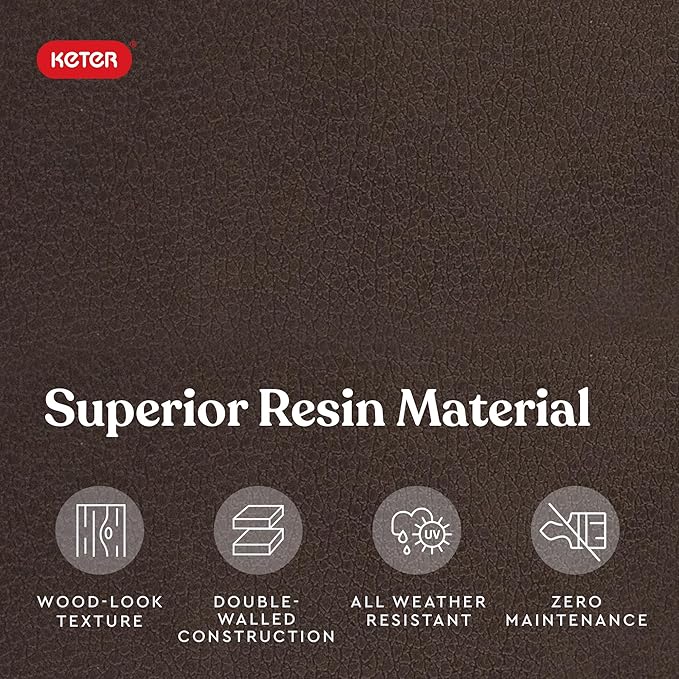 Keter City 30 Gallon Resin Outdoor Storage Box and Patio Furniture Side Table for Pool and Garden Accessories, Brown