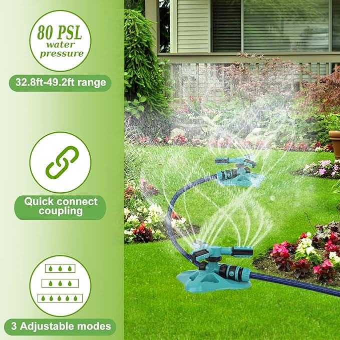Lawn Sprinkler,Upgrade Garden Sprinkler Automatic 360 Degree Rotating Irrigation Grass Water Sprinkler System, Garden Hose Sprinkler for Yard/Built in 36 Units Angle Spray Nozzles-1Pack(Blue)