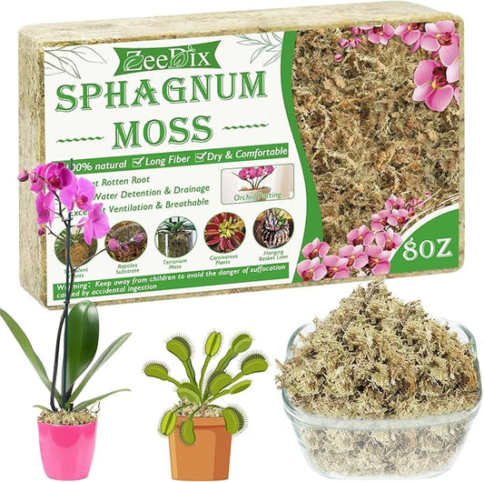 ZeeDix 226g Premium Sphagnum Moss for Plants, 12QT Natural Long Fibered Orchid Moss Sphagnum Peat Moss Bulk for Carnivorous,Orchid,Sarracenia,Succulent,Venus Fly Traps and Reptiles