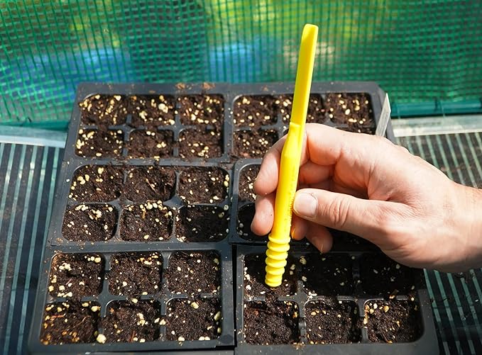 Dibby Seed Sowing Garden Tool Dibber Planter Transplanter – Sow Seeds at the Right Depth – Easily Transplant Delicate Seedlings (Dibby XL) Yellow