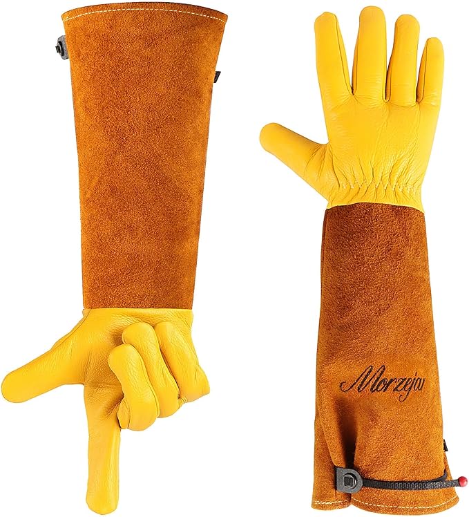 Large Gardening Gloves for Men&Women, Professional Rose Pruning Gloves Thorn Proof, Adjustable Cuff, Breathable Leather Cowhide Long Garden Gloves,Garden Gifts & Tools for Gardener,Yard Work