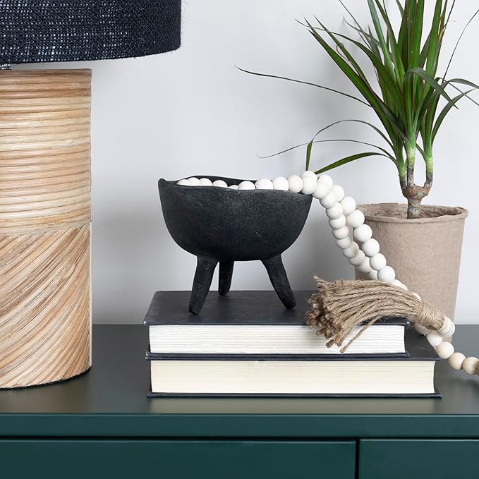 Creative Co-Op Boho Terracotta Footed Planter, Matte Black