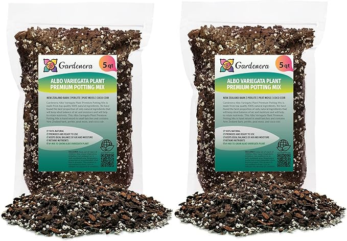 Albo Variegata Potting Mix - Enhances Drainage and Prevents Root Rot - 10 Quart (2 Bags of 5 Quart)