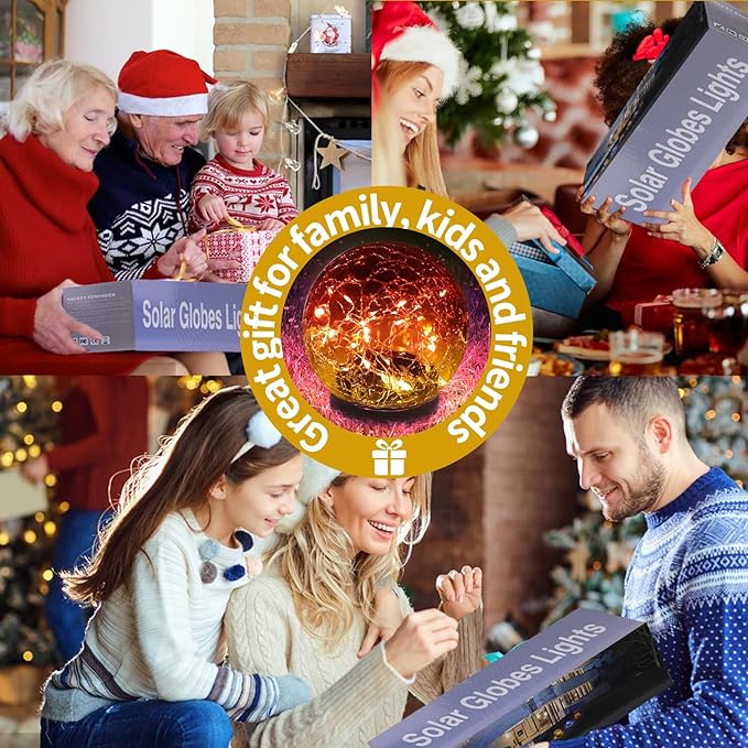 Solar Globe Lights Outdoor Waterproof-Solar Balls Garden-Cracked Glass Ball Solar Lights Outdoor-Solar Orbs Outside-Outdoor Decorations Patio & Yard Lawn Backyard Decor (GUO-XBQ-6-6-6)