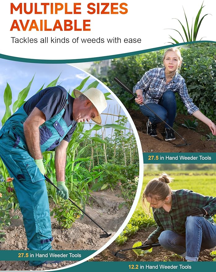 Stand Up Weeder Hand Tool, Long Handle Weed Puller Tool Garden Weeding Tool with 4 Claw, Gardening Hand Weeding Tool Hand Weed Puller for Dandelion Garden Yard, Heavy Duty Weed Remover Tool 12.2-27.5"