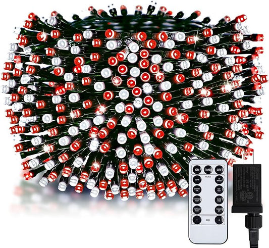 Minetom 1000 LED Christmas Tree Lights, 328 FT Green Wire LED Decorative Fairy Lights with Remote & 8 Modes, Waterproof for Outdoor Xmas Holiday Party Garden Wedding Home Decor, Red ＆ Cool White