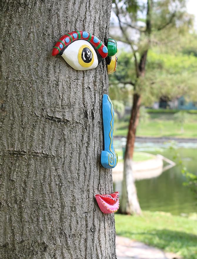 Tree Faces Decor Outdoor, Cute Tree Decorations Outdoor Faces Colorful Funny Outdoor Tree Faces Decor Creative Faces for Trees Garden Yard Tree Art Unique Tree Face