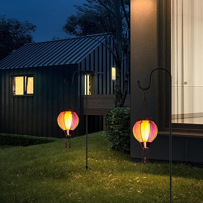 Solar Hot Air Balloon Lantern with Flame Outdoor Lights, Solar Lantern Gardening Gifts for Mom Grandmom, Hanging Hot Air Balloon Lights Outdoor Waterproof Decor for Patio