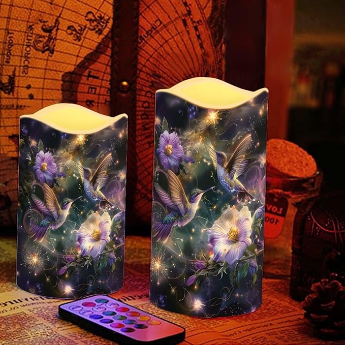 Ystardream LED Candle Set of 4 with Remote Control, Multicolor, Modern, Battery Operated, Tabletop, Indoor, 4/8H Timer, 12 Colors, 5.7 Inches Tall