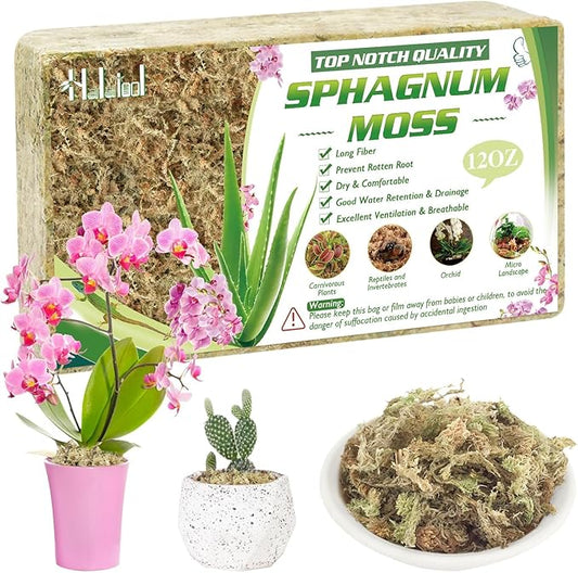 Halatool 12OZ Orchid Moss Sphagnum for repotting, 16QT Dried Sphagnum Moss for Plants Indoor, Maintain Air Humidity and Improve Soil Acidity, Natural Media for Orchid Plant Growth