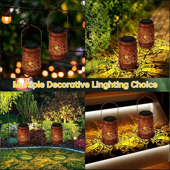 Solar Lanterns Outdoor Waterproof - Metal Hanging Solar Lights for Patio Yard Garden Decor, Christmas Birthday Gifts for Women Mom Men (2 Pack, Owl Shape)
