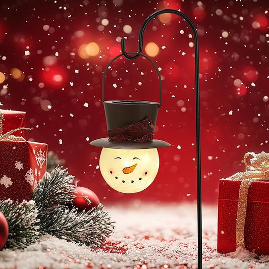 TERESA'S COLLECTIONS Outdoor Christmas Decorations for House, 36'' Snowman Glass Solar Lantern Stake with Brown Cardinal Hat, Xmas Grinch Solar Christmas Lights for Garden Party Decor