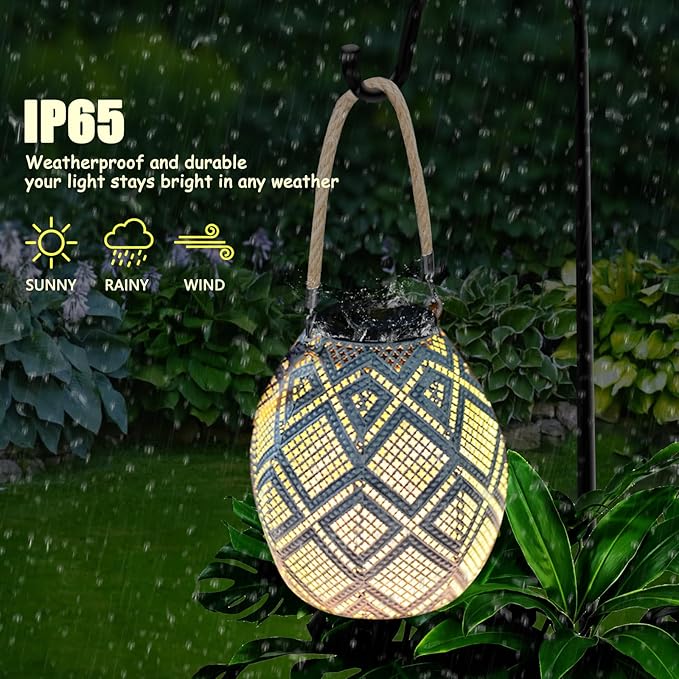 Solar Lantern, Lanterns Decorative Outdoor with Geometric Pattern, Waterproof Outdoor Lanterns for Porch, Yard, Deck, Lawn, Backyard, Patio, Tabletop, Pathway, Landscape, Garden Decor