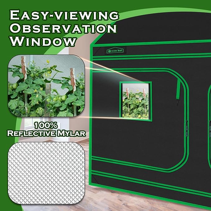 96"x48"x72" Roof Cube Grow Tent Plant Grow Tent, Indoor Growing Tent with Observation Windows, Lightproof Roof Cube Tent with Floor Tray, Mylar Hydroponic Tent for Plant Growth