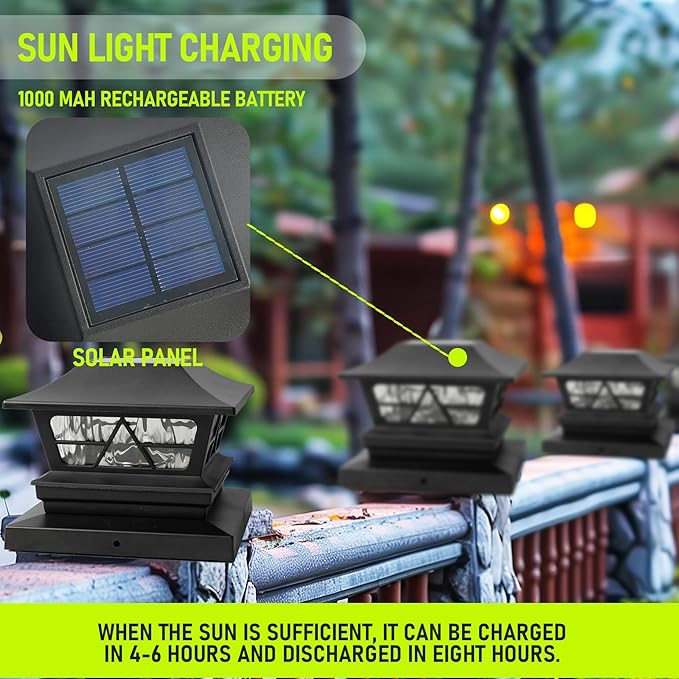 TW SHINE 4 Pack Solar Outdoor Fence Post Lights, 2 Modes Post Cap Lights Waterproof Color Changing Warm White/Cool White for Yard, Garden, Porch, Patio Decor, for 4x4 5x5 6x6 Wood Posts