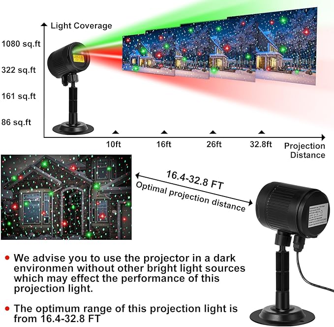 Honoson 1 Pcs Christmas Laser Projector Lights Outdoor RGB Laser Light with Remote Waterproof Motion Xmas Holiday Projector Garden Decoration for Lawns Party House (Red Green Color)