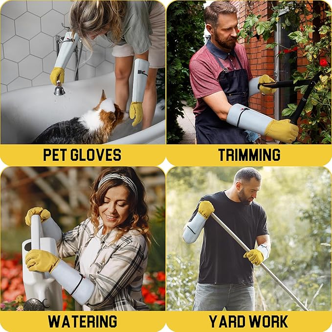 HANDLANDY Rose Gloves for Men & Women, Long Leather Gardening Gloves Thorn Proof, Best Garden Gifts & Tools for Gardener (Yellow-beige, Large (Pack of 1))