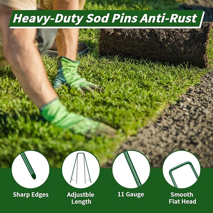 100PCS 6-Inch Galvanized Garden Landscape Staples Stakes, Heavy-Duty Sod Pins Anti-Rust 11 Gauge Garden Stakes, Plant Stakes for Weed Barrier Fabric Ground Cover Tubing Soaker Hose Drippers Irrigation