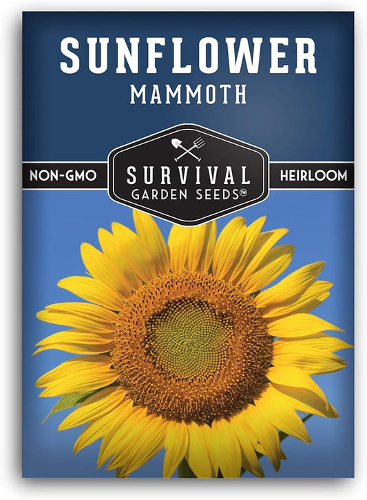 Survival Garden Seeds - Mammoth Sunflower Seed for Planting - Packet with Instructions to Plant and Grow Enormous Colorful Flowers in Your Home Flower or Vegetable Garden - Non-GMO Heirloom Variety