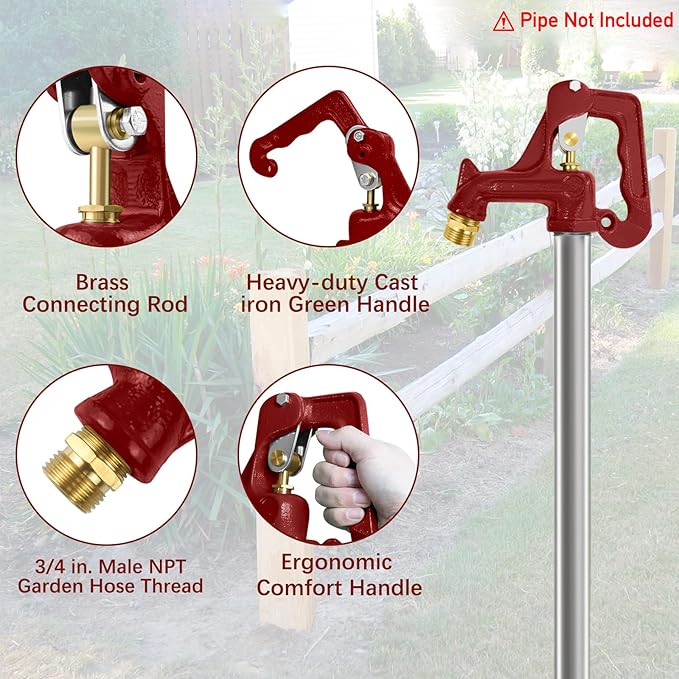 Frost Proof Yard Hydrant Complete Head Assembly,Frost Free Outdoor Faucet Freeze Proof Hydrant Faucet Head for Yard Farm Irrigation,Adapt to 1" NPT Male Thread Pipe W/ 3/8"-16 Nut Rod,Connect 3/4"Hose