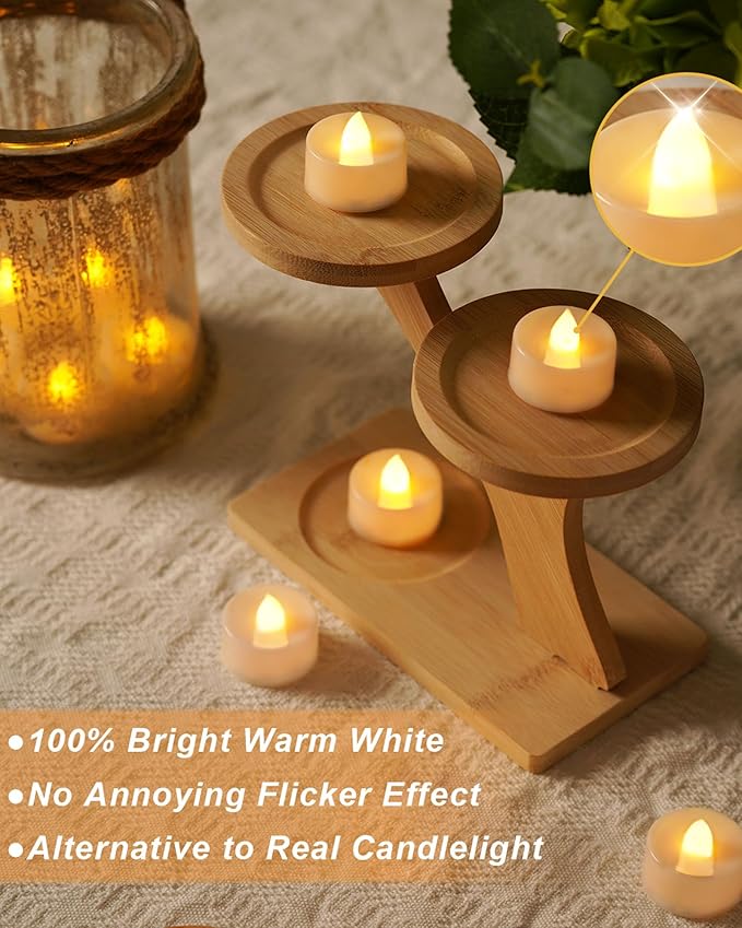 BEICHI Set of 24 Flameless LED Tea Lights Bulk, Electric Tealight Candles, Small Fake Candles Battery Operated, Warm White Flickering Mini Candles for Christmas, Home Decor