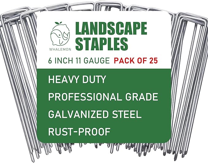 25 Pack Landscape Staples 6 Inches 11 Gauge Stakes, Galvanized Garden Stakes U-Shaped Pins and Landscaping Staples for Sod Anchoring Landscape Fabric Irrigation Tubing