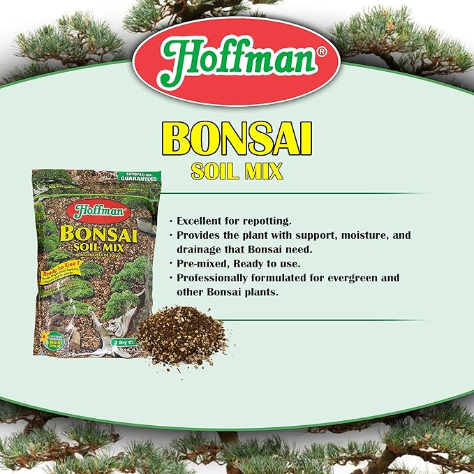 Hoffman Ready to Use Bonsai Soil Potting Mix to Provide Proper Support, Moisture, and Drainage, 2qt Bag, 2 Pack