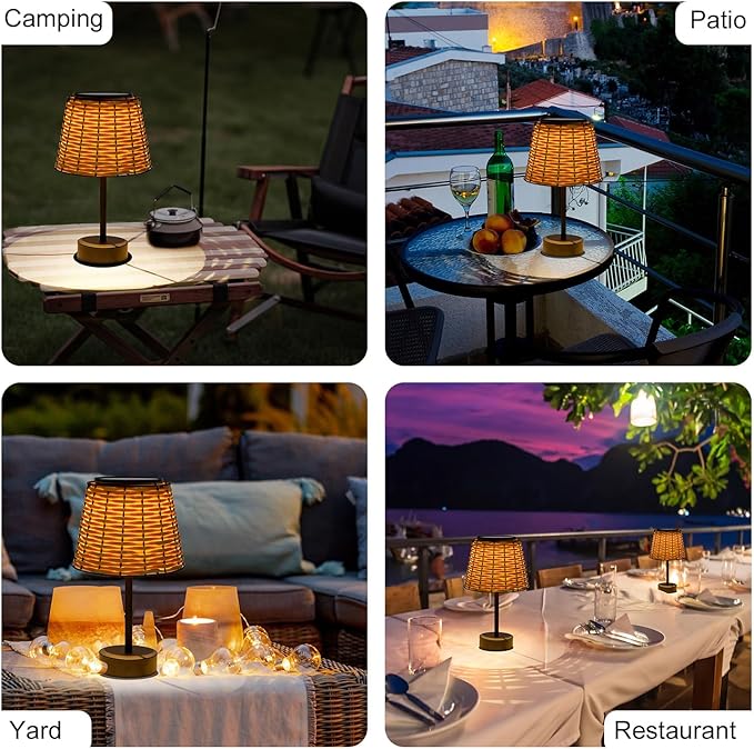 Solar Table Lamps for Outside,Handmade Rattan Woven LED Desk Outdoor Lamp Waterproof Boho Decoration for Garden,Yard,Patio,Porch,Trees,Lawn,Pathway(Austin Natural Brown)