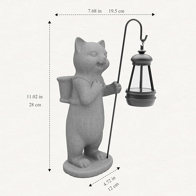 Solar Powered Garden Resin Statue Lights, 10 Inch Waterproof Outdoor Animal Cute Cat Figurine Lights, Suitable for Patios, Balconies, Lawns, Courtyards, Etc. (Basket)