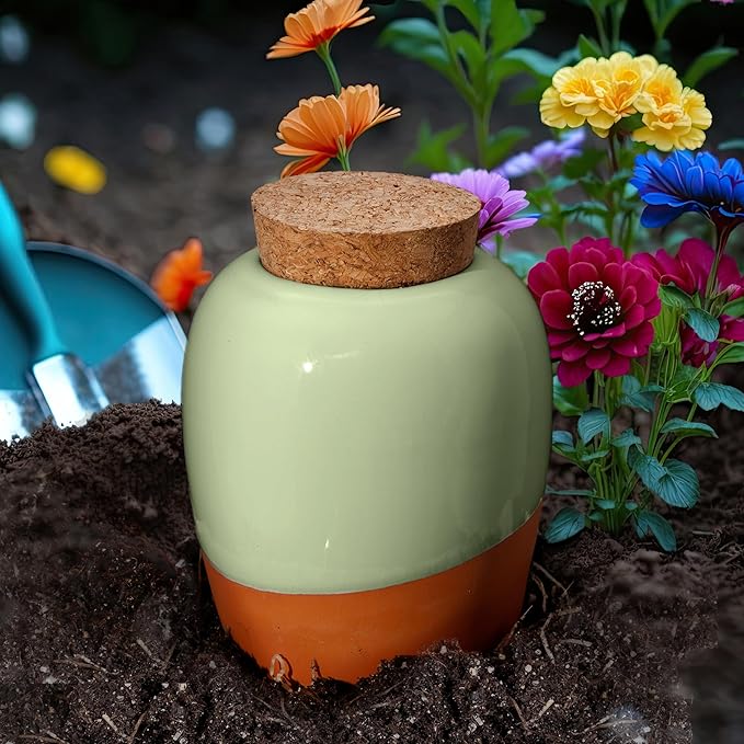 Plant Watering Globes - Olla Terracotta Watering Spikes - Hold 16 Ounces - Olla Water System for Plants - Self Water Method - Slow Releaese Drip Irrigation Terracotta Stakes