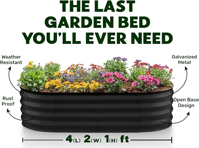 Galvanized Raised Garden Beds Outdoor // 4×2×1 ft Planter Raised Beds for Gardening, Vegetables, Flowers // Large Metal Garden Box (Black) // Patented Tool-Free Design