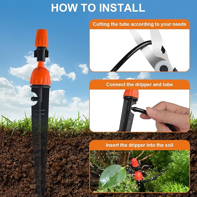 30PCS Drip Irrigation Emitters with Atomizing Nozzle - 2 in 1 Drip Emitters for 1/4 Drip Irrigation Tubing Adjustable 360 Degree Water Flow Drippers Plant Watering Devices for Drip Irrigation System