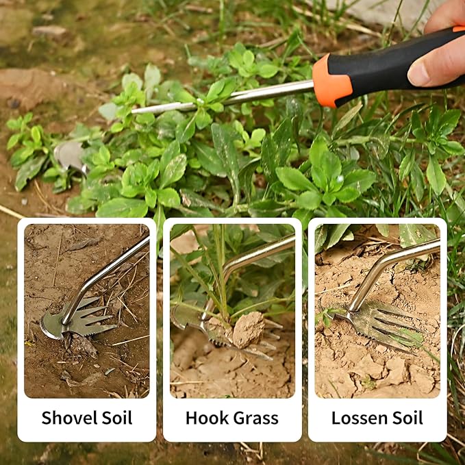 2025 Hand Weeder Tool, Rubber Handle Manual Weeder Puller Tool, Uprooting Weeding Tools, Crack Weeder Crevice, 4 Teeth Weeding Tool, Weeding Artifact Tool for Gardening(3 Pcs)