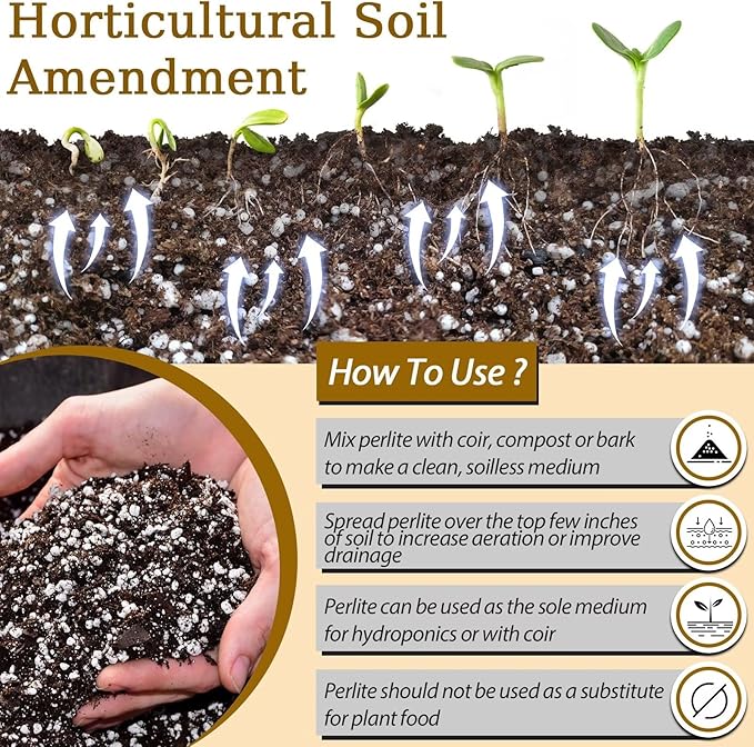 Riare 20 Quarts Organic Perlite for Plants - Horticultural Perlite Soil Amendment for Plants Potting Mix, Natural Chunky Perlite Soil Additive Conditioner Improve Root Growth, Drainage and Ventilation