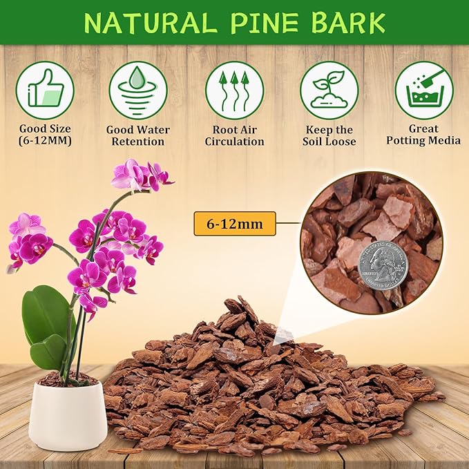 Legigo 4 Quarts Organic Orchid Potting Bark- All Natural Orchid Bark Potting Mix Pine Bark Wood Chips for Houseplant Mulch, Orchid Plants Root Development