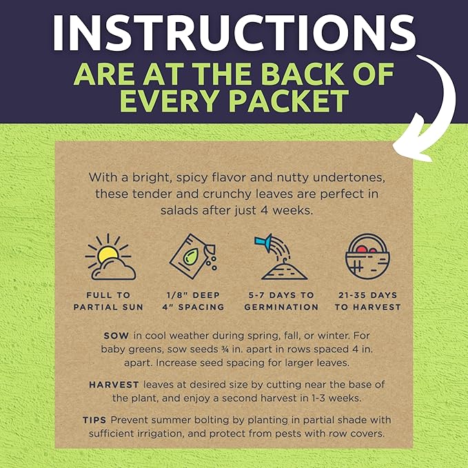 Organic Lettuce & Greens Seeds Variety Pack - 10 Individual Packs - 2025 Season - Buttercrunch, Arugula, Romaine, Kale and More! for Indoor & Outdoor Planting (Non-GMO, Certified Organic)