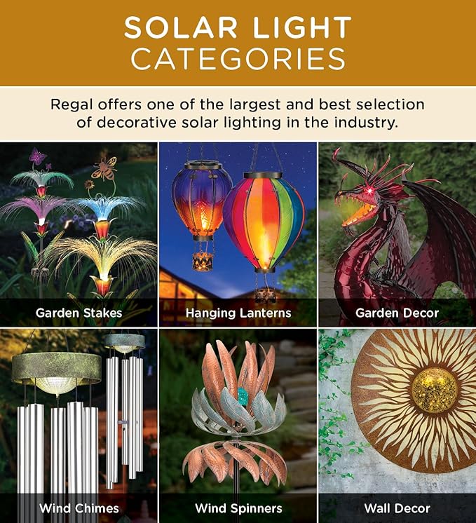 Regal Art & Gift Hot Air Balloon Solar Lantern – Hanging Solar-Powered LED Lights, Waterproof Portable Decorative Outdoor Lamp Made of Metal & Glass for Garden, Patios & Pathway – Stripe (Small)