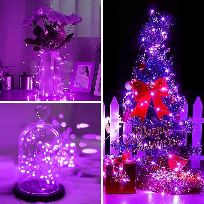 Purple Halloween Solar String Lights Outdoor, 2-Pack 80FT 200LED Solar Twinkle Light Waterproof, Copper Wire 8 Modes Purple Fairy Lights for Garden, Fence, Tree Decor, Halloween Decoration Outdoor