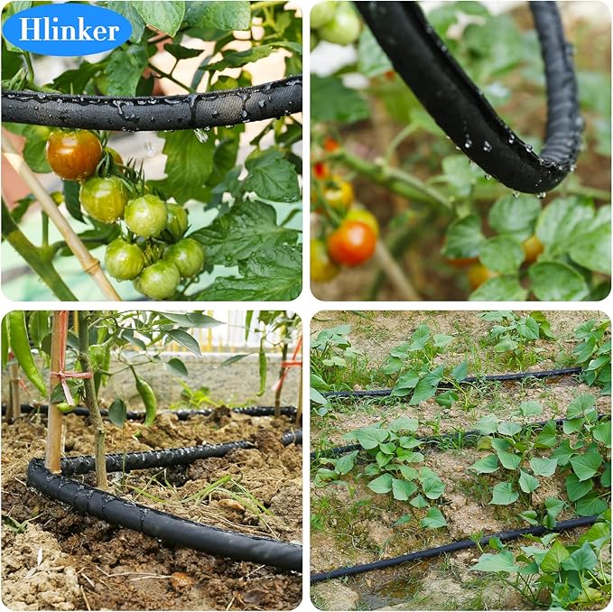 Flat Soaker Hose 50 100 FT for Garden Beds, 100Ft 1/2" Linkable Consistent Drip Irrigation Hose Save 80% Water, Leakproof Heavy Duty Double Layer Sprinkler Hose